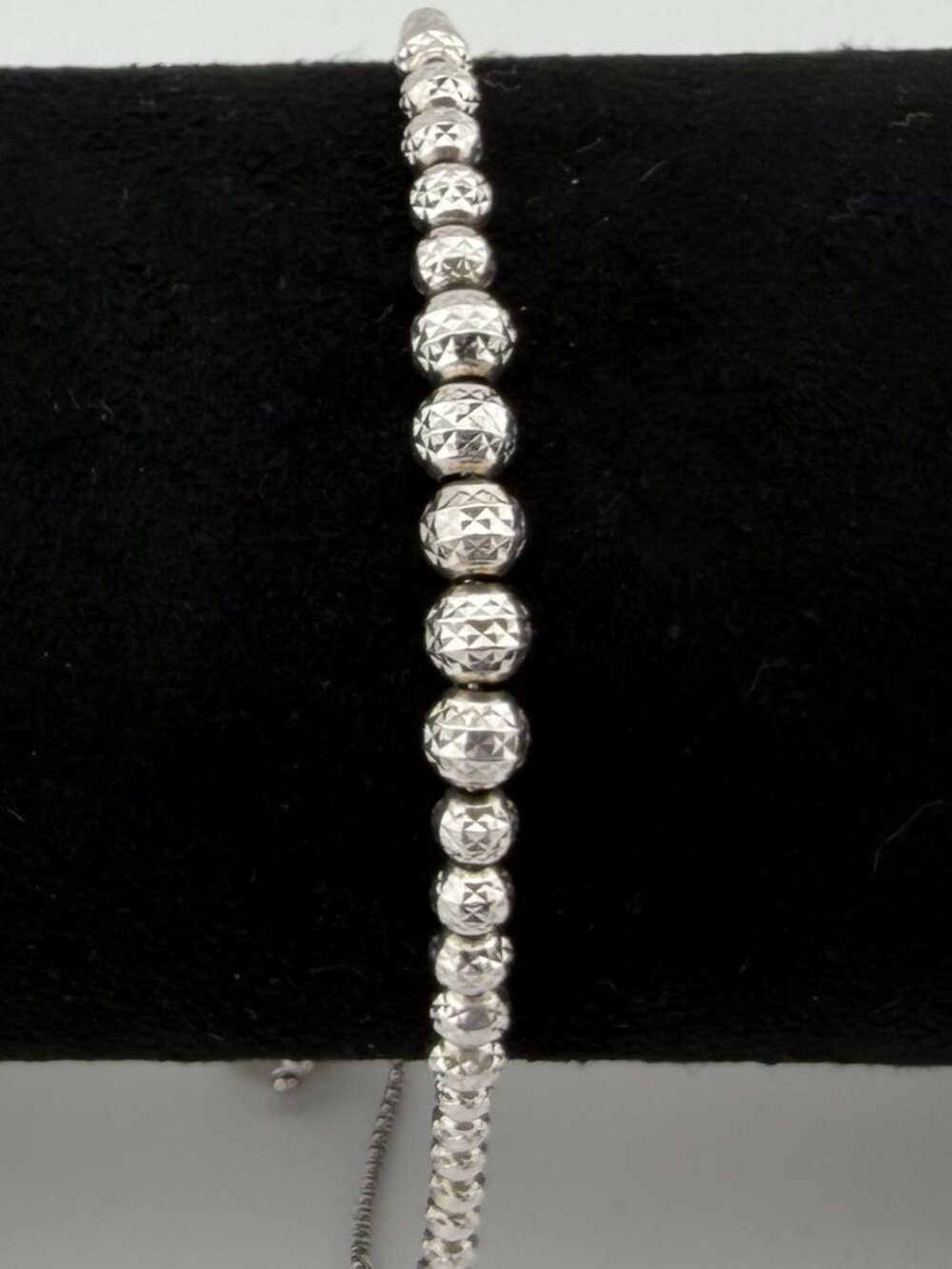 Sterling Silver Diamond Cut Graduated Beaded Bolo Adjustable Bracelet